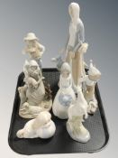 A group of Spanish porcelain figures and groups, tallest 37 cm.