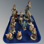 A group of Capodimonte bisque figures, Goebel and Royal Worcester figures of birds,