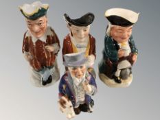 Four toby jugs including Wedgwood, Burlington, etc, tallest 24 cm.