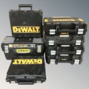 Six empty DeWalt plastic tool cases and a further Stanley toolbox.