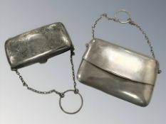 Two antique silver purses, largest 10.