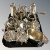 EPNS wares including sauceboats, two chocolate pots, coffee pot, dishes, etc.