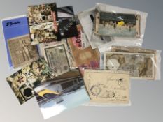 Antiquarian and later postcards, French bank notes and other ephemera.