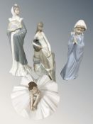 A Nao figure of a ballerina No. 1283, plus three other figures.