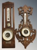 A carved beech barometer, length 47 cm,
