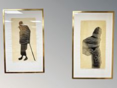 A pair of continental monochrome prints depicting figures, each signed and numbered,