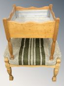 A Danish blonde oak square planter, width 43 cm, and a similar stool.