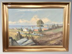 Danish School : Village by a coast, oil on canvas, 94 cm x 65 cm.