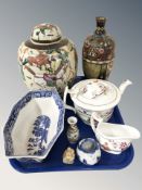 A Chinese crackle glazed earthenware ginger jar and cover, a Japanese cloisonne vase (as found),