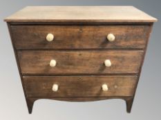 A Victorian oak three drawer chest, 100 cm x 52 cm x 91 cm.