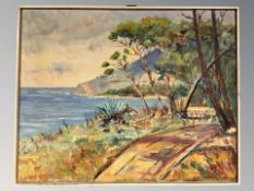 Danish School : Pathway by a coast, oil on canvas, 68 cm x 55 cm.