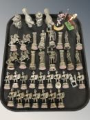 A die cast metal chess set, further bird ornaments,