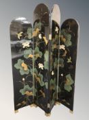 A modern Japanese lacquered four fold screen, height 203 cm.