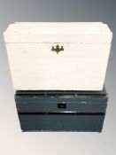 Two painted dome topped trunks, width 78 cm.
