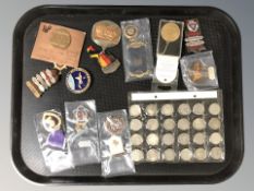 A group of reproduction medals, RAOB medal, American Purple Heart, a quantity of Chinese coins.