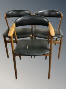 Three Danish Sax black vinyl upholstered armchairs