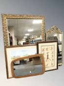 A modern gilt and bevelled mirror, 105 cm x 74 cm, together with a further gilt mirror,