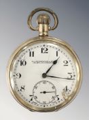 A gold-plated open face pocket watch, signed W Greenwood & Sons,