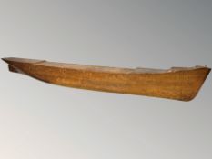 A very large early 20th century shipwright's flat backed scale model of a boat hull, length 317 cm.