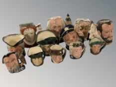 Twelve Royal Doulton miniature character jugs including Elizabeth II, John Doulton,