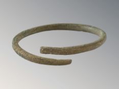 An ancient bronze bracelet, believed ancient Gaul, circa 1200-500BC,