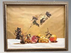 20th Century School : Still life with fruit and grapes, oil on canvas, 121 cm x 91 cm.