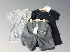 Two new Next children's shirts and three pairs of shorts.