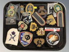 A group of reproduction military insignia, NASA patch, etc.