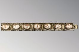 A fine Italian silver gilt filigree cameo bracelet,