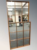 Two teak framed sectional mirrors, largest 160 cm x 73 cm.