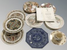 A Royal Doulton Bunnykins cup and saucer, various collectors plates including Royal Worcester, etc.
