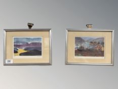 A pair of continental limited edition colour prints depicting landscapes, indistinctly signed,
