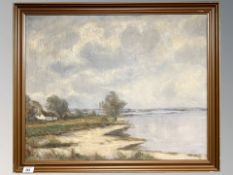 Danish School : Thatched cottage by a coast, oil on canvas, 67 cm x 53 cm.