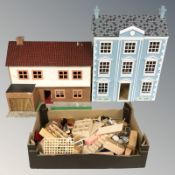 A Georgian style doll's house, width 51 cm, a further doll's house and a quantity of furnishings.