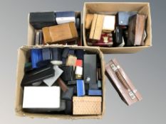 A large quantity of empty jewellery boxes, table boxes, tins, etc.