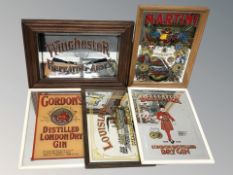 A group of advertising picture mirrors including Winchester Repeating Arms, Martini, etc,