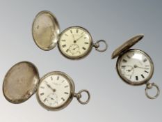 Three silver fusee hunter pocket watches by Benson, Courvoisier Brothers,