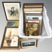 Assorted pictures and prints, watercolour studies, 19th century engravings, etc.