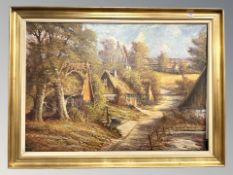 Continental School : Rural cottages, oil on canvas, 117 cm x 83 cm.