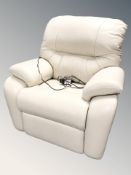 A cream leather electric reclining armchair, width 107 cm.
