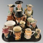 Various toby and character jugs including Roy Kirkham Pottery, Crown Devon, Tony Wood,