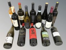 Fourteen various bottles of alcohol including Merlot, Sauvignon, etc.