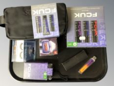 A group of FCUK cosmetic gift sets, Revitalift serum, eyelash extensions, a Next eau de parfum, etc.