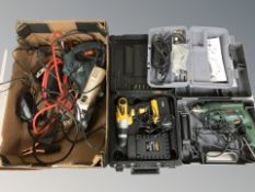 Assorted power tools including Black & Decker, Bosch, etc.
