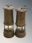 A Hetton Coal & Mining Company brass miner's safety lamp, and a further Lamp and Limelight lamp.