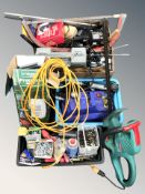 A Bosch electric hedge trimmer, various hand tools, other hardware, pressure sprayer.