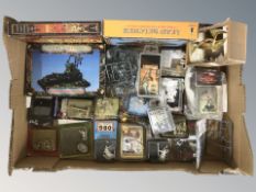 A group of tabletop gaming miniatures including Warhammer, etc.