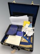 Masonic Interest : A briefcase containing book, booklets, aprons,