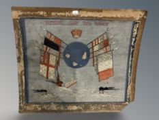 An embroidered panel celebrating Victory for the Allies,