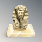 A brass and onyx Egyptian style paperweight